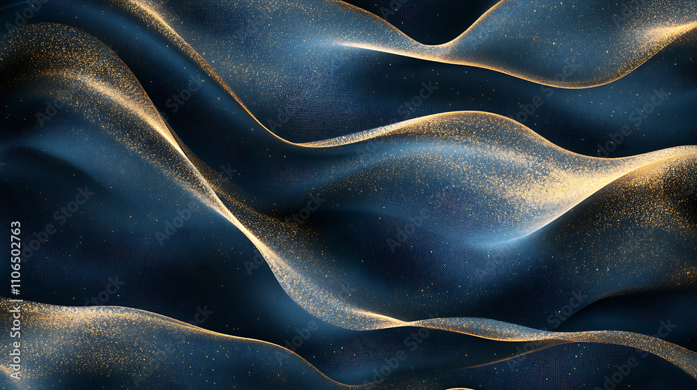 Poster dark blue gold waves decoration fabric , a normal simple grainy noise grungy empty space or spray te