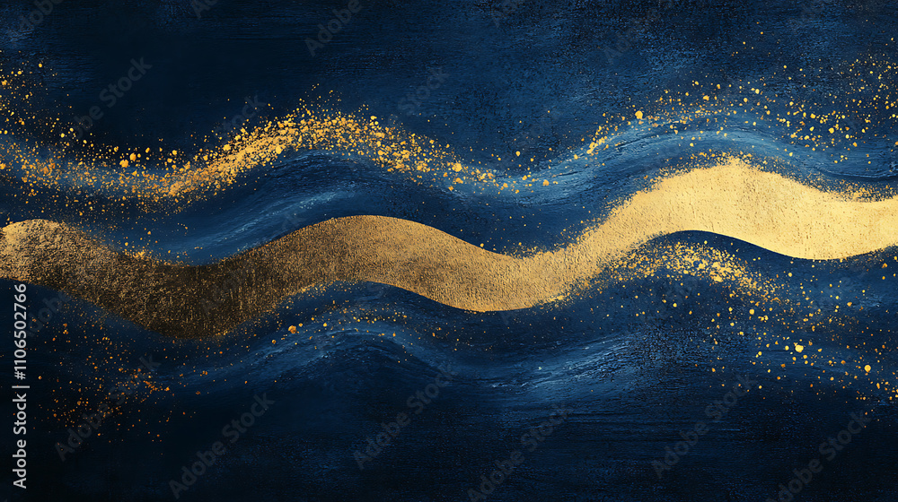 Aufkleber dark blue gold waves decoration fabric , a normal simple grainy noise grungy empty space or spray te