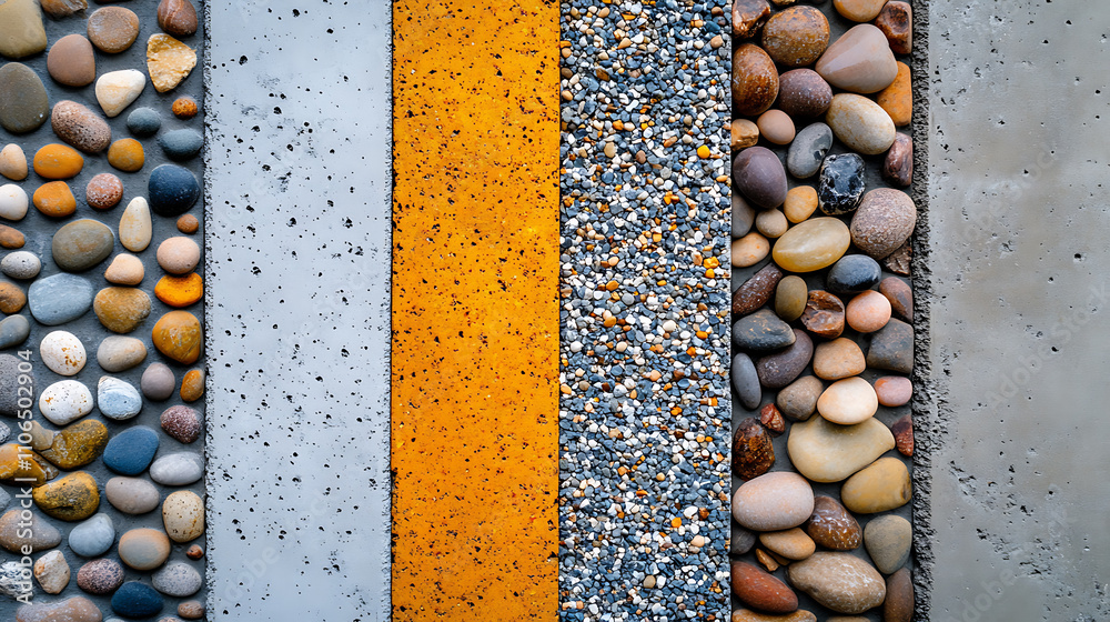 Poster Exposed aggregate concrete with different colored pebbles in close-up