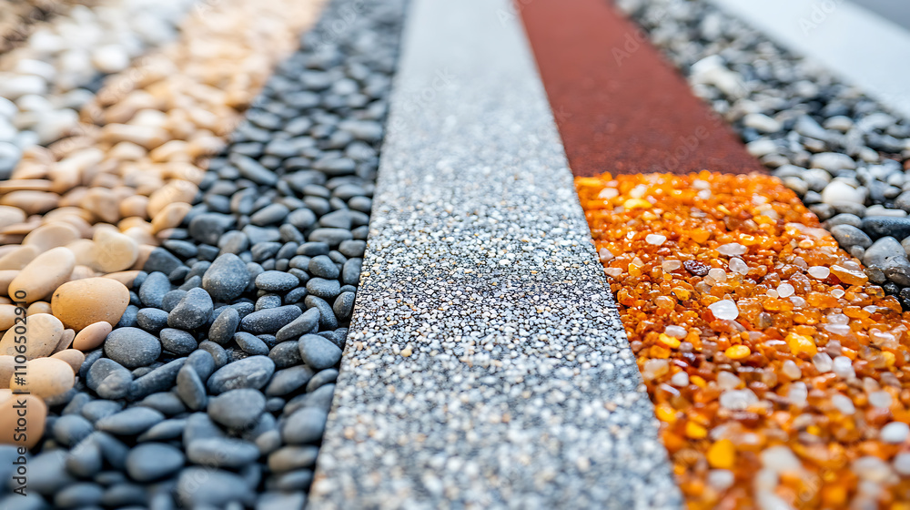 Poster Exposed aggregate concrete with different colored pebbles in close-up