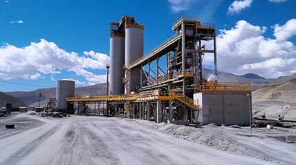Industrial limestone production plant under blue sky