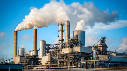 Industrial limestone production plant under blue sky