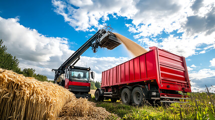 Fototapeta premium Loading wheat grain at an agricultural plant during harvest