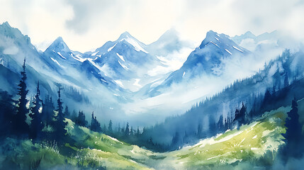 Obraz premium Painting and watercolor scenery mountains