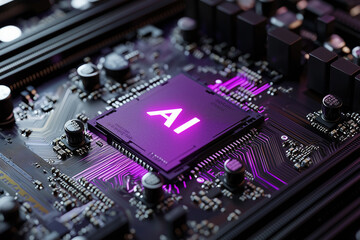 Artificial Intelligence Computer Chip Semiconductor, Purple AI Machine Learning Hardware Concept	
