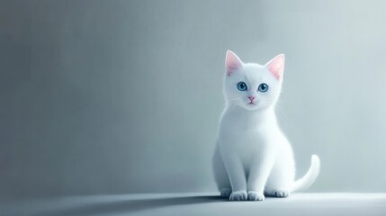 Obraz premium White Cat on a Pale Gray Background