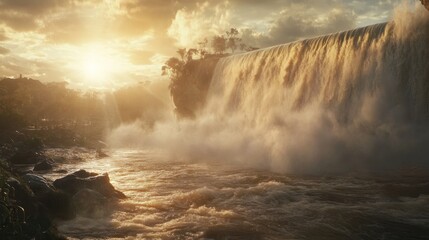 Fototapeta premium Golden Hour Waterfall