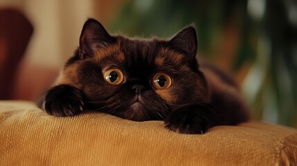 Fototapeta premium Fluffy Exotic Shorthair Cat with Rich Chocolate Coloring