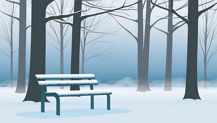 Snow Covered Bench in a Winter Woodland Scene