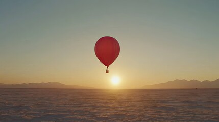 Fototapeta premium Bright Red Balloon Floating in Serene Landscape
