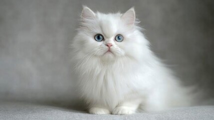 Fluffy White Cat with Vivid Blue Eyes