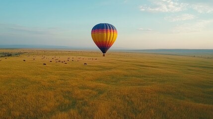 Obraz premium Colorful Hot Air Balloon Lifting Off in Scenic Landscape