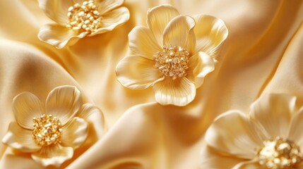 Golden Flowers on Soft Satin Fabric