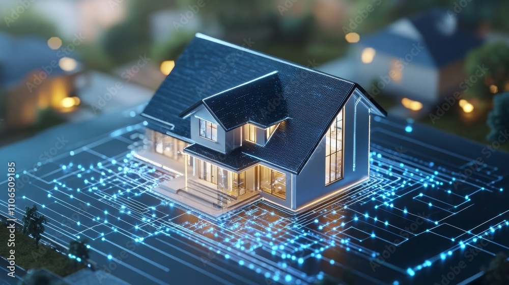 Poster a futuristic house surrounded by a glowing network of digital connections showcases the integration 