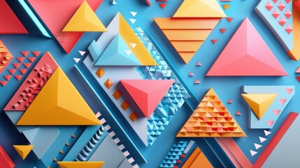 Obraz premium A vibrant arrangement of colorful geometric shapes and patterns on a blue background.