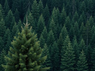 Tall coniferous fir trees standing together in a dense evergreen forest, , fir tree