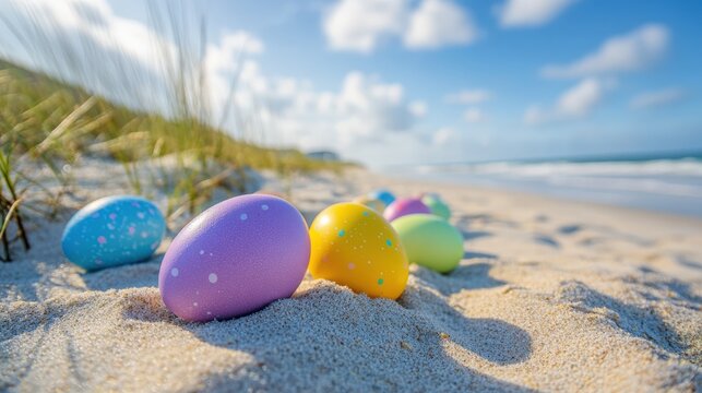 Colorful Easter Eggs on Sandy Beach