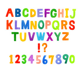 大文字のアルファベットと数字のセット　かわいい手描き水彩イラスト・手書き文字の素材