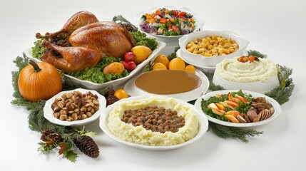 Festive Thanksgiving Meal with Turkey and Sides