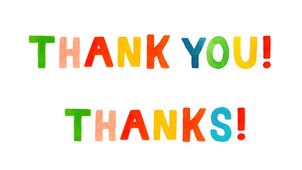 Thank youとThanksのかわいい手書き文字　手描き水彩イラスト素材