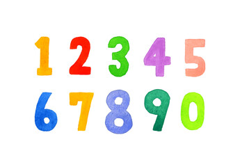 かわいい数字のセット（カラフル・シンプル）　手描き水彩イラスト・手書き文字の素材