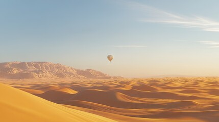 Serene Hot Air Balloon Drifting Over Desert Landscape