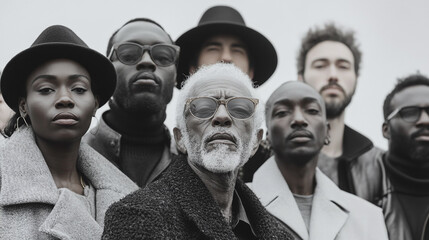 Group of diverse multiethnic old, middle aged and young men and women, male and female people, social acceptance and unity, standing together, black and white skin, multi generation.