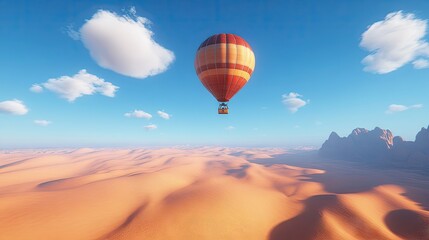 Obraz premium Colorful Hot Air Balloon Flying Over Desert Landscape