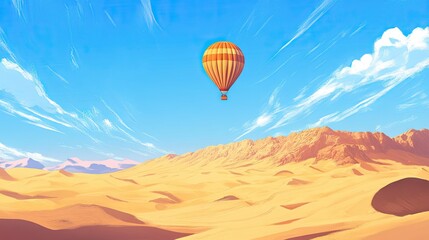 Fototapeta premium Vibrant Hot Air Balloon Over Endless Desert Landscape