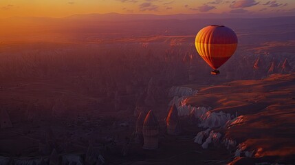 Obraz premium Vibrant Hot Air Balloon Flying Over Fairy Chimneys