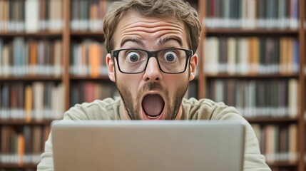 Surprised Reader in a Library