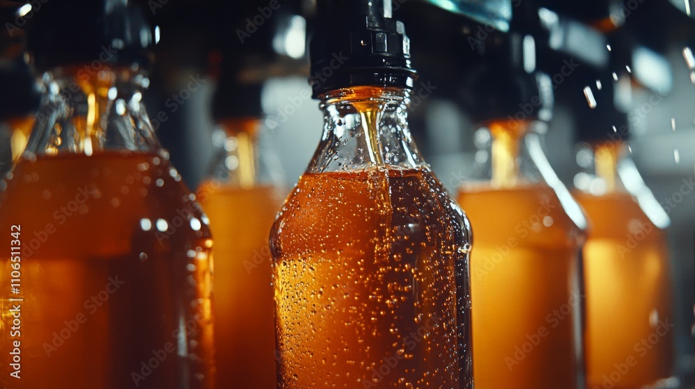 Aufkleber the automated process of filling bottles with vibrant, fresh juice. it showcases the machinery and b
