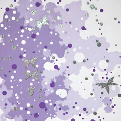 Naklejka premium Whimsical purples and glittering butterflies dancing in a dreamy atmosphere, digital art of abstract concept.