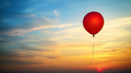 Red Balloon Drifting in Colorful Sunset Sky