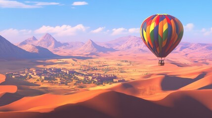 Fototapeta premium Colorful Hot Air Balloon Over Desert Landscape
