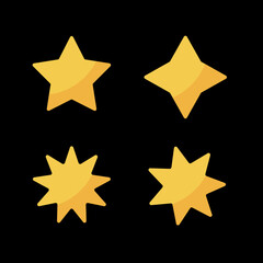 Yellow or gold vector stars. Bright twinkle stars. Simple vector illustration