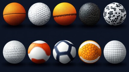 Fototapeta premium A Variety of Colorful Sports Balls on a Dark Background Featuring Basketball, Soccer, Baseball, and More for Dynamic Sports-Themed Projects and Designs