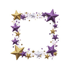 Glittery Star Frame Purple, Gold & White Festive Border for Holiday Designs