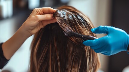 Naklejka premium A stylist applies hair dye to a client's hair.