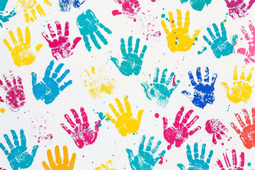 Handprint Print Colorful Illustration of Open Handprints in Bright Rainbow Colors for Kids&rsquo; Wallpaper and Room Decoration