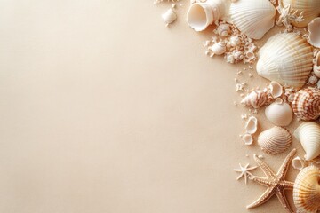 Obraz premium Sandy Beach with Seashells and Starfish for Relaxing Coastal Scene