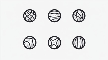 Hand-Drawn Set of Six Unique Circle Designs Illustrating Different Textures and Patterns Ideal for Graphic Use in Modern Projects