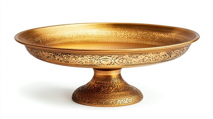 Elegant Gold Decorative Plate with Intricate Etching Design