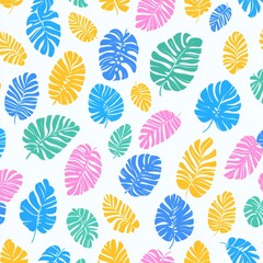 Tropical Leaves Summer Pattern Colorful Background Vacation Abstract Illustration