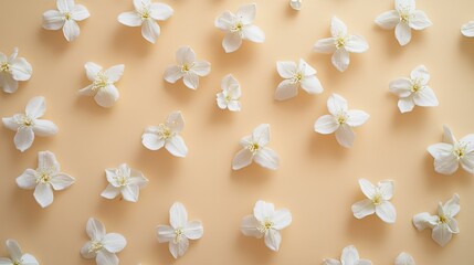 Beautiful Arrangement of White Flowers on Soft Beige Background