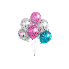 Bunch of Confetti Balloons in Pink, Silver, and Teal for Celebration