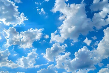 A blue sky dotted with fluffy white clouds