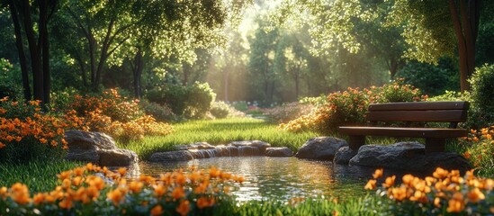 Serene Forest Pond with Sunbeams