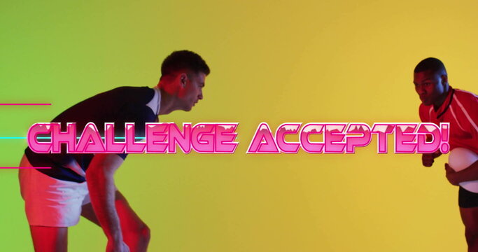 Challenge Accepted! text image over two rugby players in action - Powered by Adobe