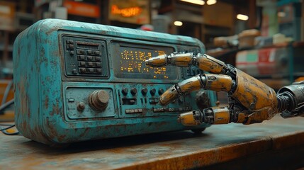 A Rusty Retro Radio Controlled by a Robotic Hand